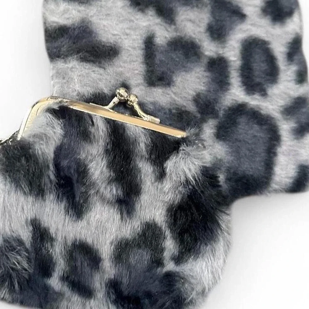 NWOT Fuzzy Animal Print Keychains with Gray Base & Silver Hardware